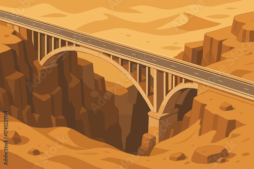 Illustration over cliffs stretching vector dunes desert bridge canyon rocky sand