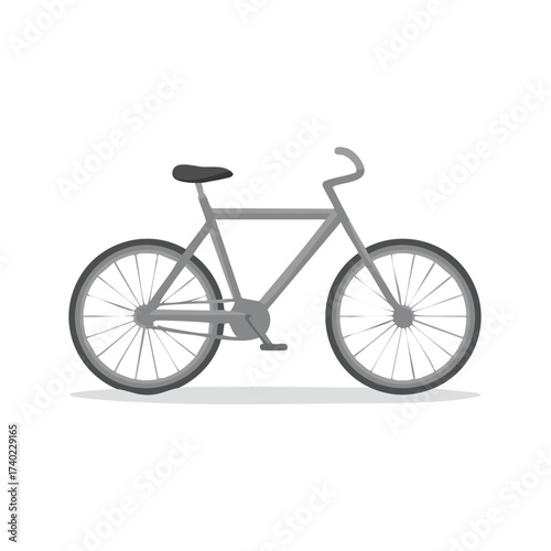Simple gray bicycle with spoke wheels and a dark saddle in profile