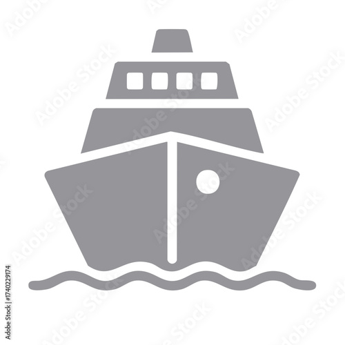 Modern flat design grey ship icon on water waves minimal illustration