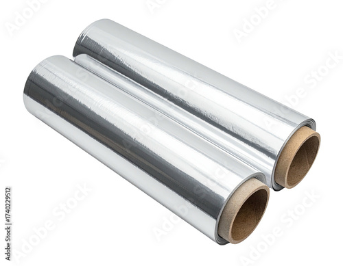 Two rolls of shiny, reflective plastic wrap