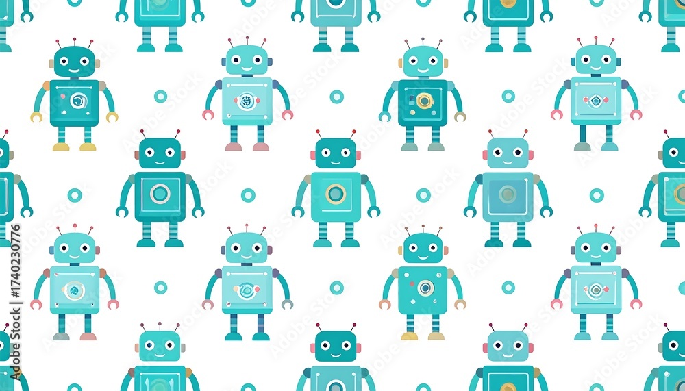 Obraz premium Cute Robot Pattern with a Repetitive Design on a White Background