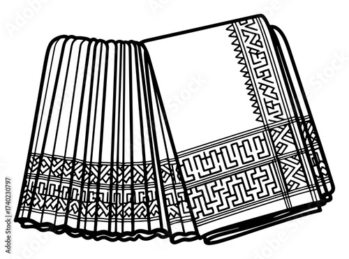 Traditional Indian Saree with Ornate Border Illustration