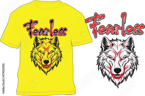 Fearless Wolf Head Typography T-Shirt Design – Neon Streetwear Graphic