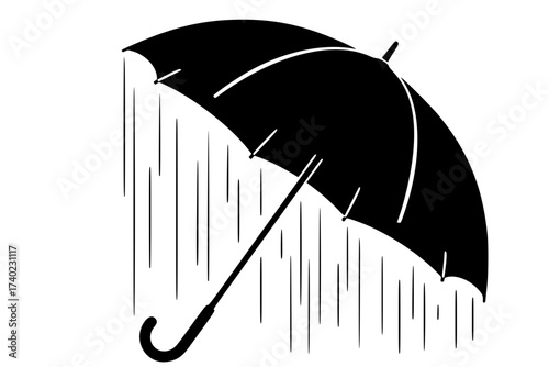 Black Vector Silhouette: Open Umbrella Protecting from Rain	