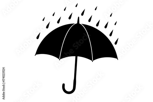 Black Vector Silhouette: Open Umbrella Protecting from Rain	