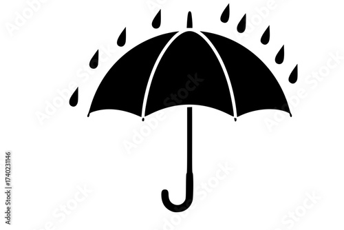 Black Vector Silhouette: Open Umbrella Protecting from Rain	