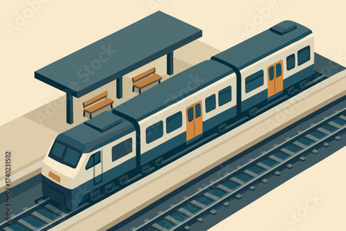 Roof platform benches railway isometric train station vector illustration canopy stylized beside