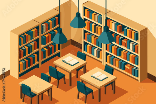 Lamps modern stylized books corner vector shelves library school reading illustration geometric