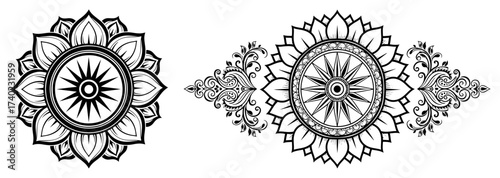 Mandala Lotus Border Ornament Line Art Vector