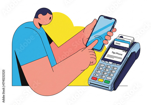 Contactless Payment Illustration Person Using Smartphone Near POS Terminal