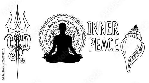 Inner Peace with Meditating Yogi Trishul and Shankha Illustration