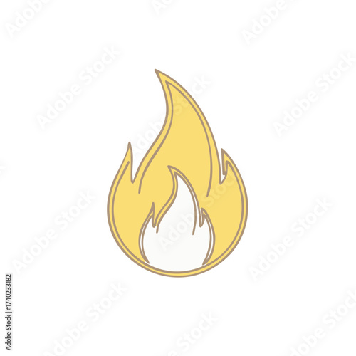 Stylized flame graphic design element. Yellow fire illustration on white.