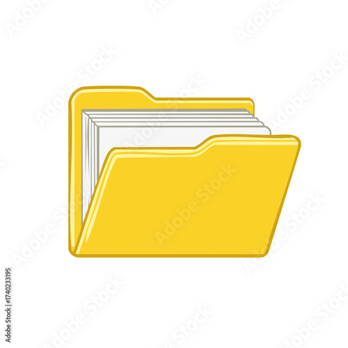 Cartoon Yellow Folder with Papers Illustration Organization and Documentation Icon