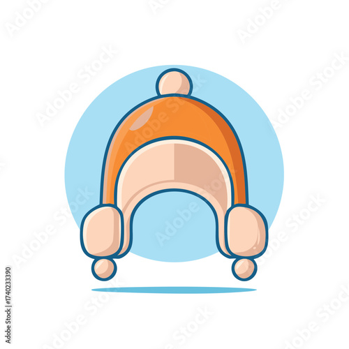 Cute cartoon winter hat with ear flaps and pompom vector illustration