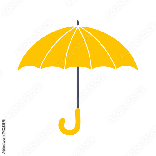 A simple bright yellow open umbrella in a flat hand drawn illustration style