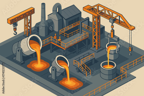 From platforms steel molten illustration plant safety design metal vector furnaces