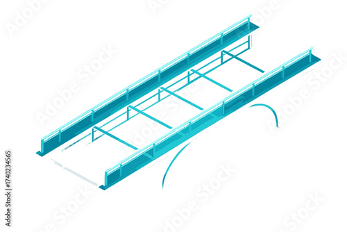 Glowing neon transparent panels railings futuristic vector illustration bridge water below