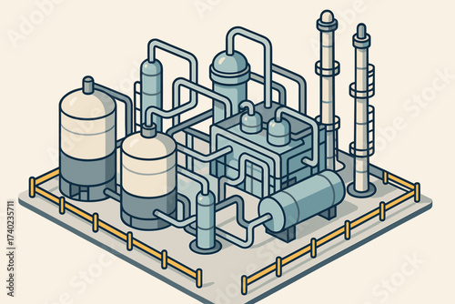 Barriers tall isometric distillation illustration vector plant safety chemical pipelines storage