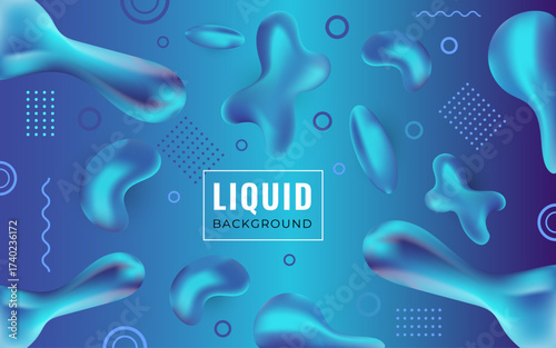 Realistic abstract liquid fluid shapes background in blue gradient style.