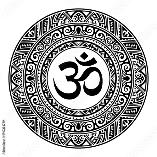 Om Symbol in Ornamental Mandala Circle
