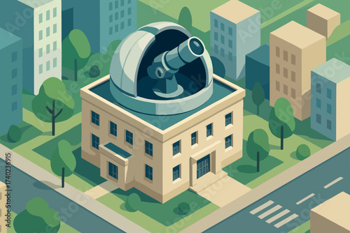 City dome into observatory visible illustration vector landscape telescope urban integrated simple