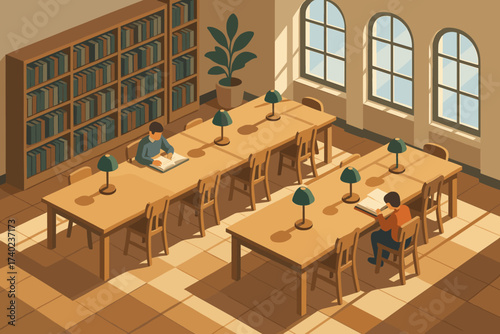 Sunlit illustration letting room study tables vector sanctuary large long lamps sunlight