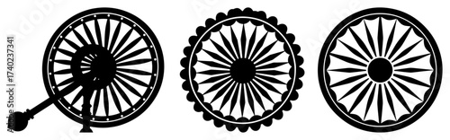Ashoka Chakra and Charkha Wheels Line Art Vector