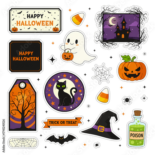 set of halloween icons, seamless pattern with pumpkins, October festive season template, graphic design illustration wallpaper 