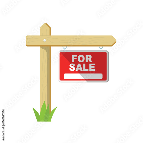 House For Sale Sign vector illustration. Real estate yard sign.