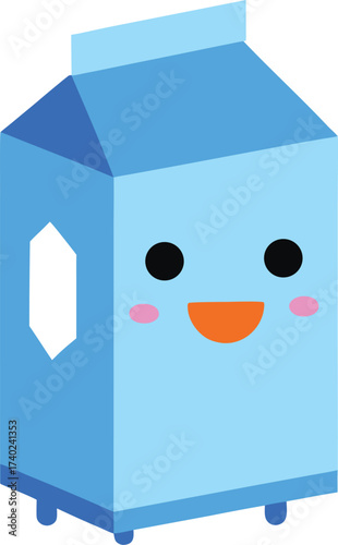 cartoon milk carton mascot blue pastel illustration on transparent background