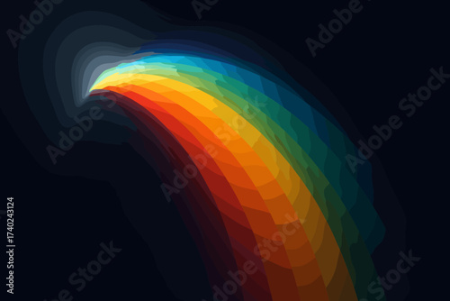 Arc across vector illustration radiant rainbow light gradient into spectrum dark