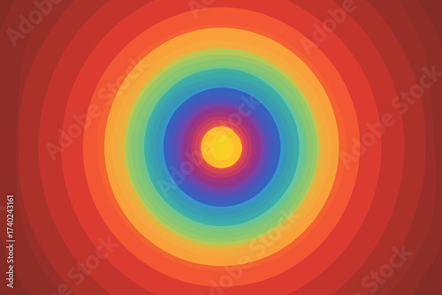 Vector glowing outward concentric rainbow rings hues radiating gradient radiant illustration