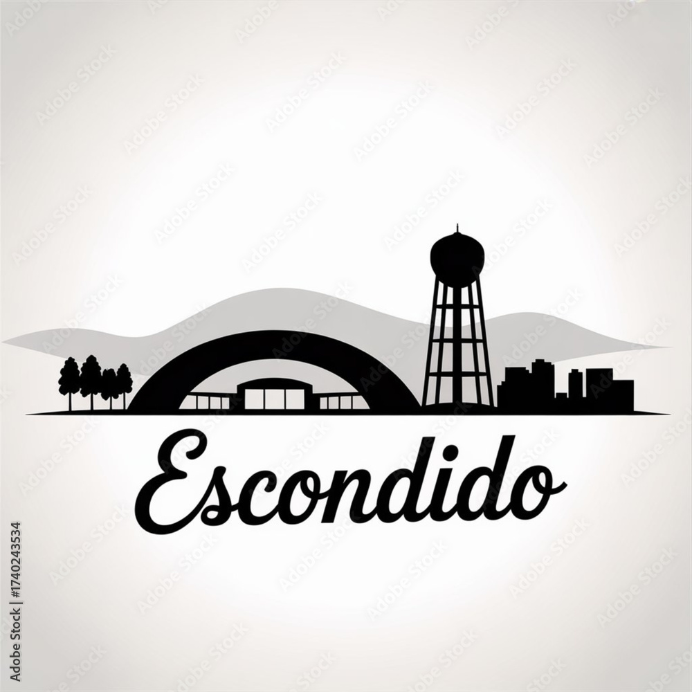 Obraz premium Escondido California Skyline Silhouette — A Historic Inland North County San Diego City Vector Illustration