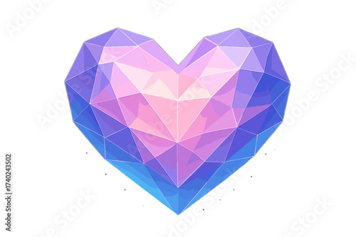 Vector crystal faceted radiant tones illustration heart glowing soft gradient shape