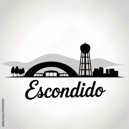 Escondido California Skyline Silhouette — A Historic Inland North County San Diego City Vector Illustration