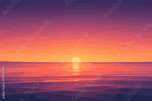 Warm reflection reflecting gradient vector calm illustration tones horizon sky dusk sea