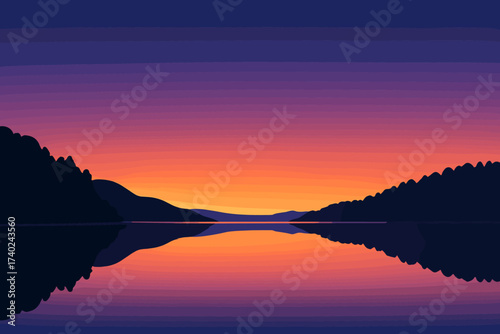 Reflection illustration smooth vector dusk surface mirroring warm horizon lake gradient