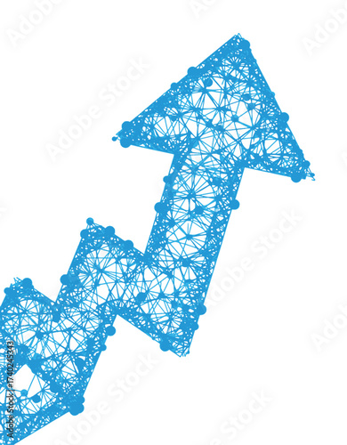 Blue upward arrow made of connected network lines and nodes, willpower, growth, progress, innovation, success, and digital connections. Perfect for business, technology, and finance concepts.