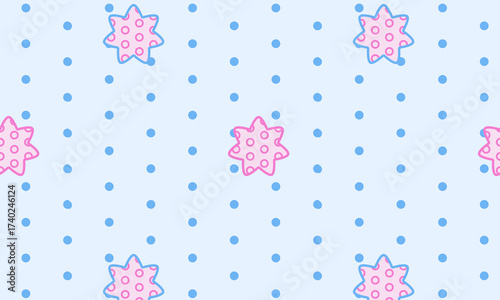 Vector seamless pattern with sprinkle pink stars and blue dots, nursery good night pajamas print in pastel color , texture, illustration

