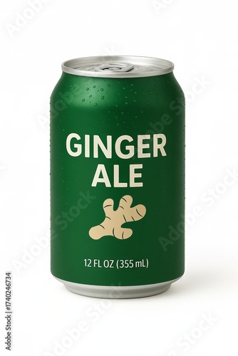 Isolated Soda Can Fake Product Rendering on Blank White No Background Generic Ginger Ale