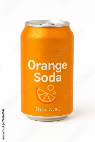 Isolated Soda Can Fake Product Rendering on Blank White No Background Orange Soda Can