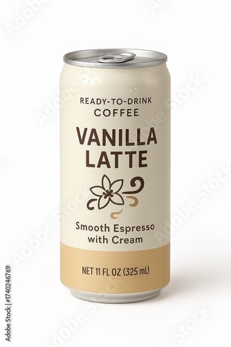 Rendering of Fake Ready to Drink Espresso Can Isolated on Blank White Background Vanilla Latte