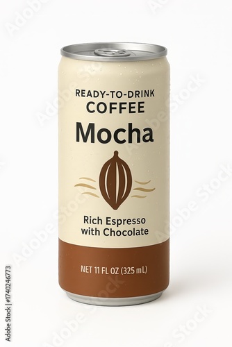 Rendering of Fake Ready to Drink Espresso Can Isolated on Blank White Background Mocha
