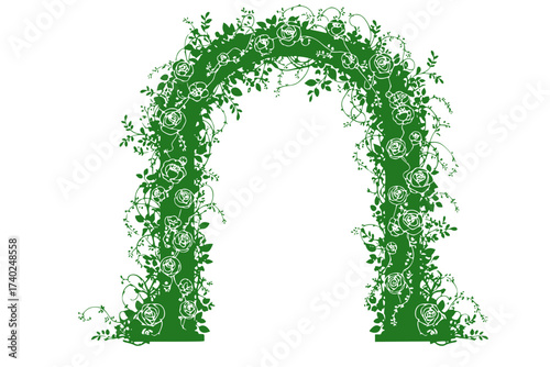 Black Vector Silhouette: Ornate Floral Wedding Archway	
