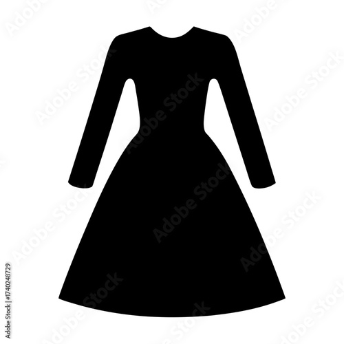 Elegant black long sleeve dress with a full skirt silhouette image