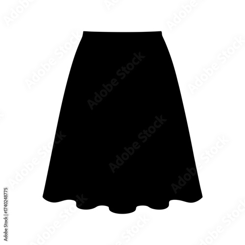 Elegant black flared skirt silhouette with scalloped hem and classic design