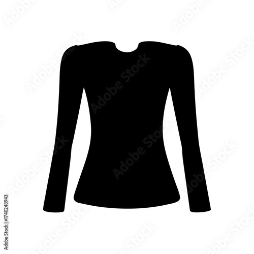 Black long sleeve shirt silhouette with a slightly fitted waistline design