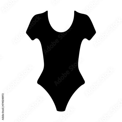 Black Silhouette of a Short Sleeve Leotard or Bodysuit isolated over white