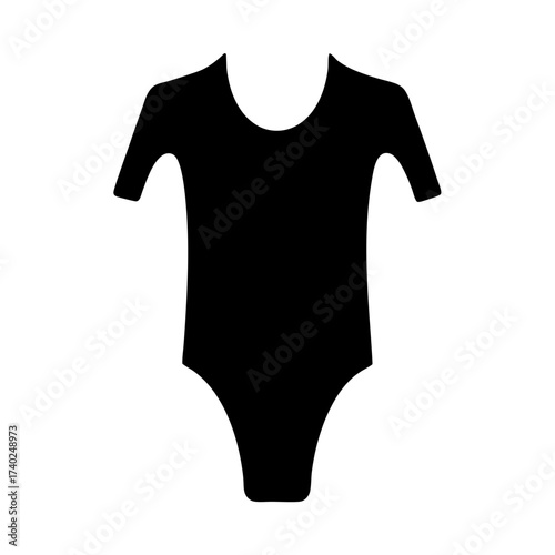 Simple black onesie bodysuit with short sleeves and scoop neckline silhouette