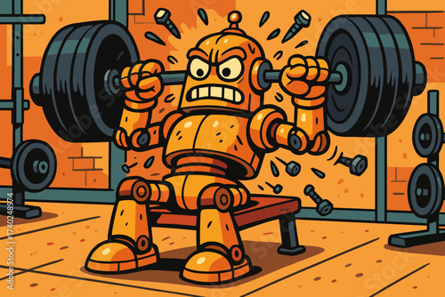 Clunky effort bolts weights illustration vector lifting robotic gym robot strength out